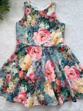 Pippa & Julie Bright Floral Watercolor Dress 8 EUC